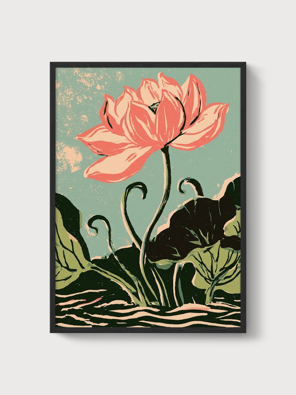 Lotus Flower Poster poster in black frame