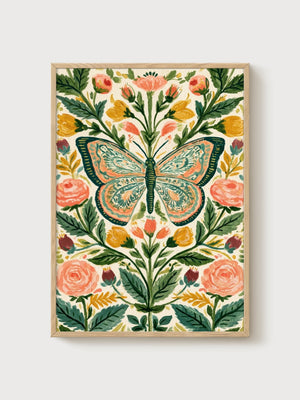 Monarch Butterfly Print poster in oak frame