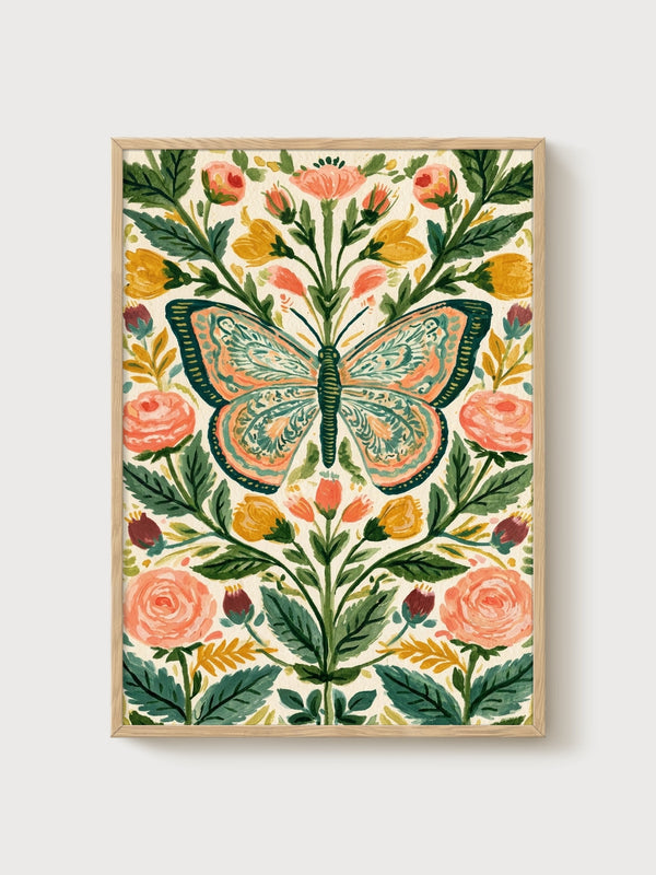 Monarch Butterfly Print poster in oak frame