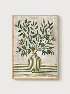 Olive Branch Still Life Print poster in oak frame