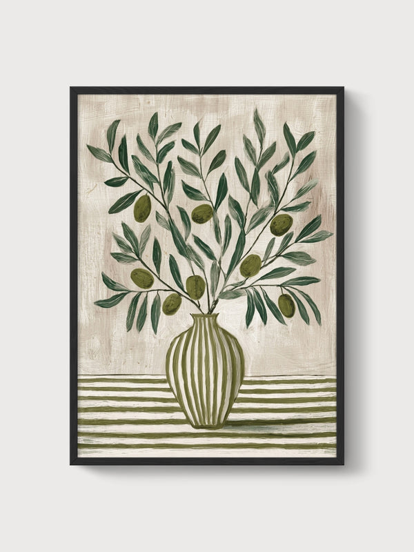 Olive Branch Still Life Print poster in black frame