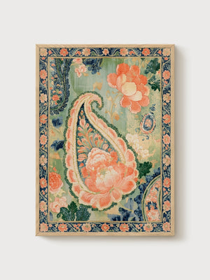 Art Nouveau Peony Paisley Print poster in oak frame