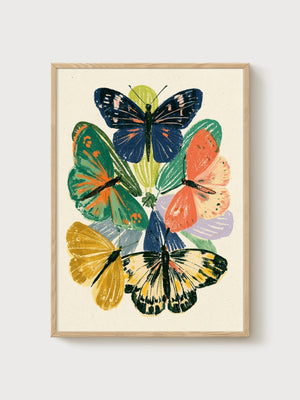 Butterfly Wall Art poster in oak frame