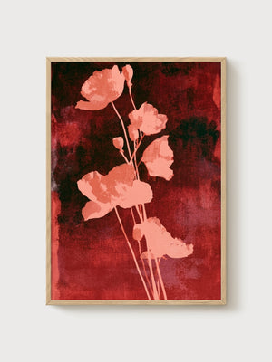 Poppy Print Wall Art poster in oak frame