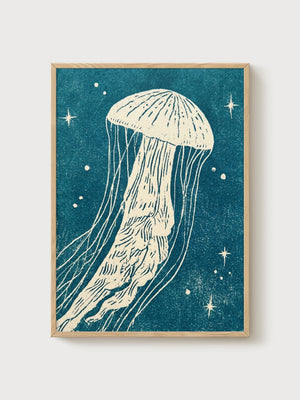 Jellyfish Poster poster in oak frame