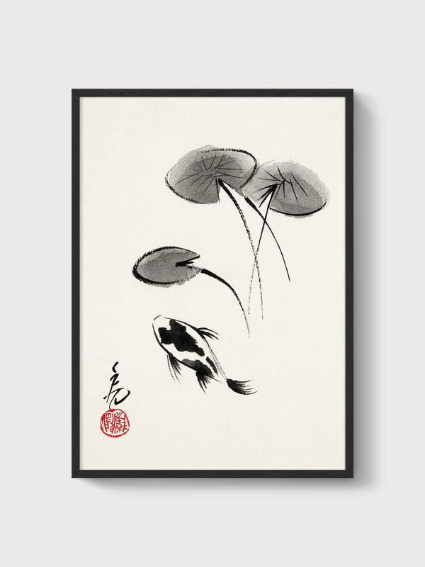 Koi Fish Wall Art poster in black frame
