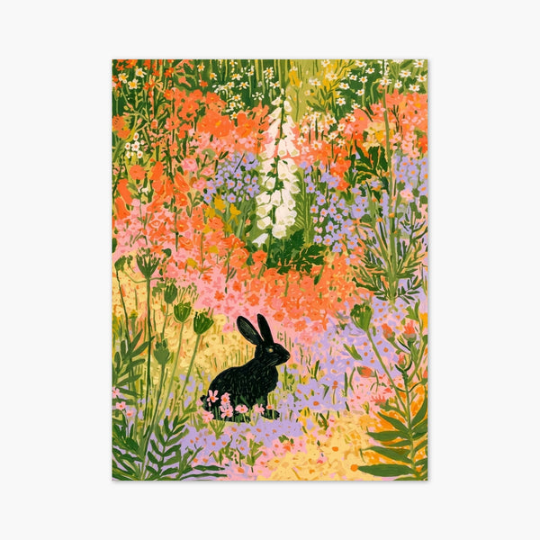Black Rabbit Wildflower Garden Print art print