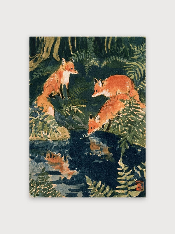 Japanese Foxes Forest Stream - Digital Download