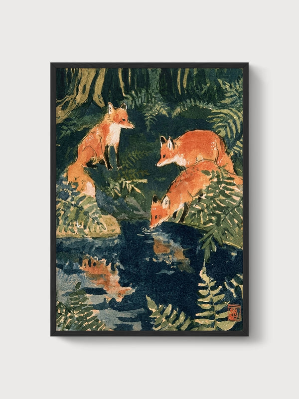 Fox Art Print poster in black frame