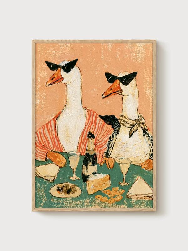 Silly Goose Print poster in oak frame