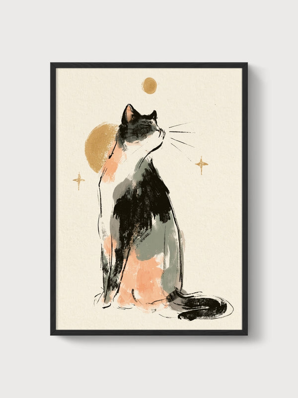Calico Cat Wall Art poster in black frame