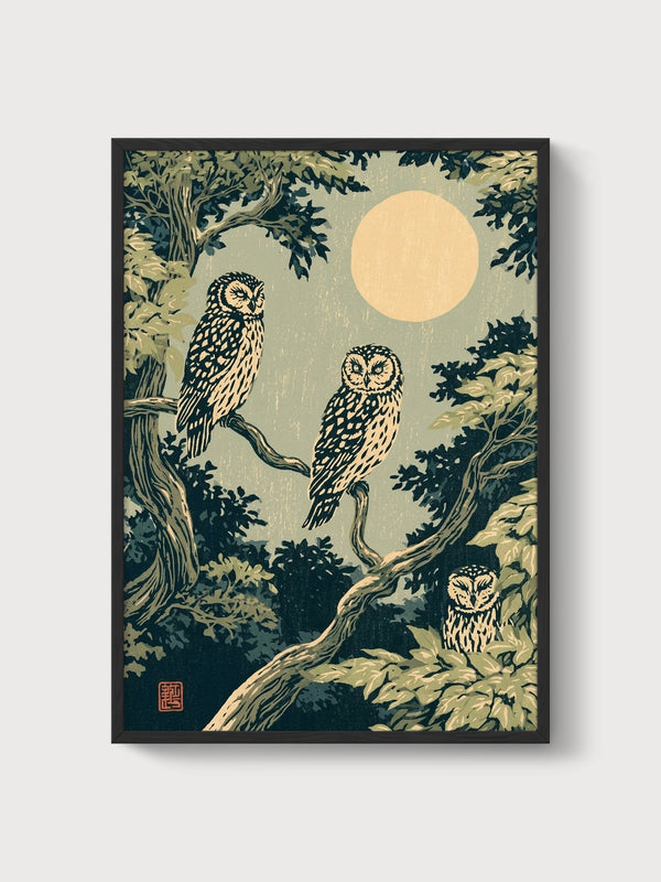 Owl Wall Art poster in black frame
