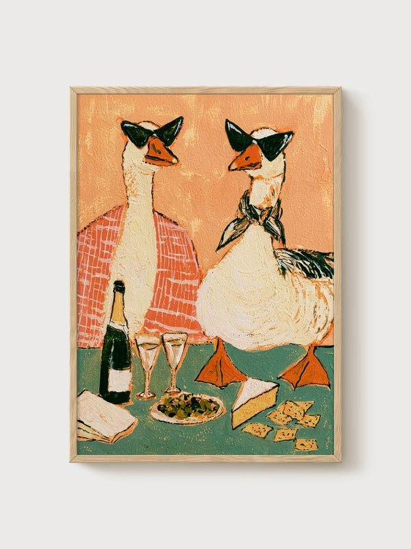 Silly Goose Print poster in oak frame