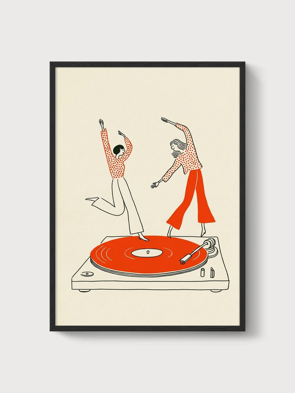 Retro Vinyl Dancers Print poster in black frame