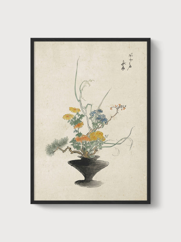 Ikebana Flower Arrangement Print poster in black frame