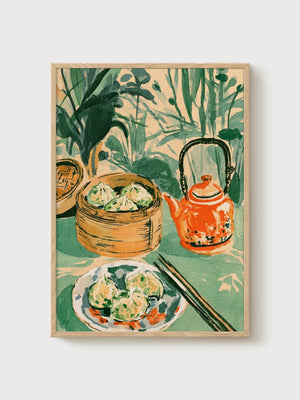Dumpling Teapot Still Life poster in oak frame