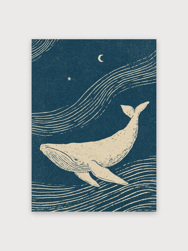 Whale Moon Stars Ocean Night - Digital Download