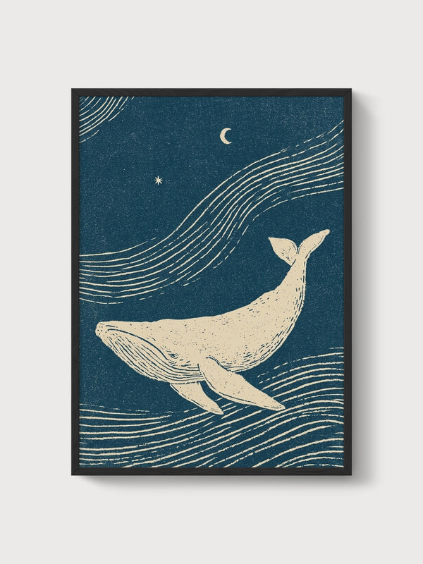 Whale Ocean Art Print poster in black frame