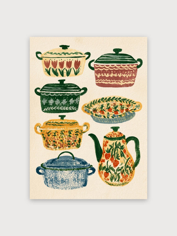 Vintage Kitchen Cookware Folk Art - Digital Download