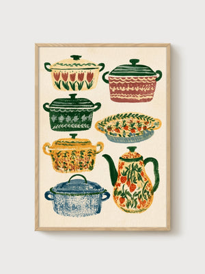 Folk Art Print poster in oak frame