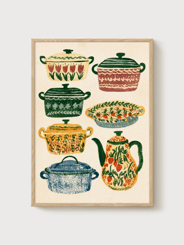 Folk Art Print poster in oak frame