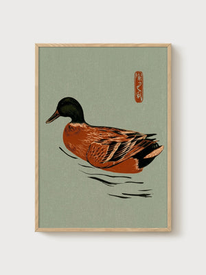 Ukiyo E Wall Art Duck Print poster in oak frame