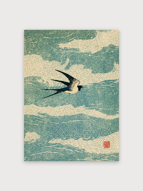 Swallow Over Waves Woodblock - Digital Download