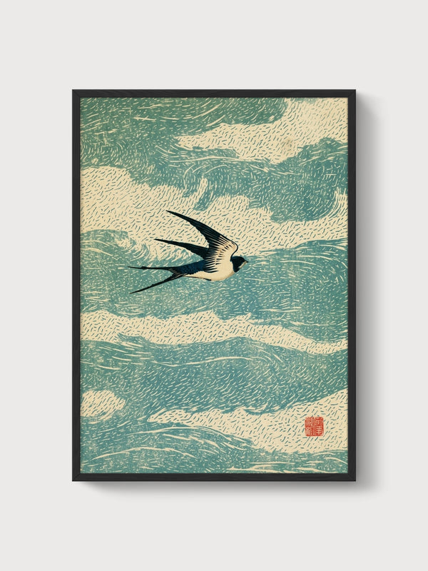 Swallow Ukiyo E Wall Art poster in black frame