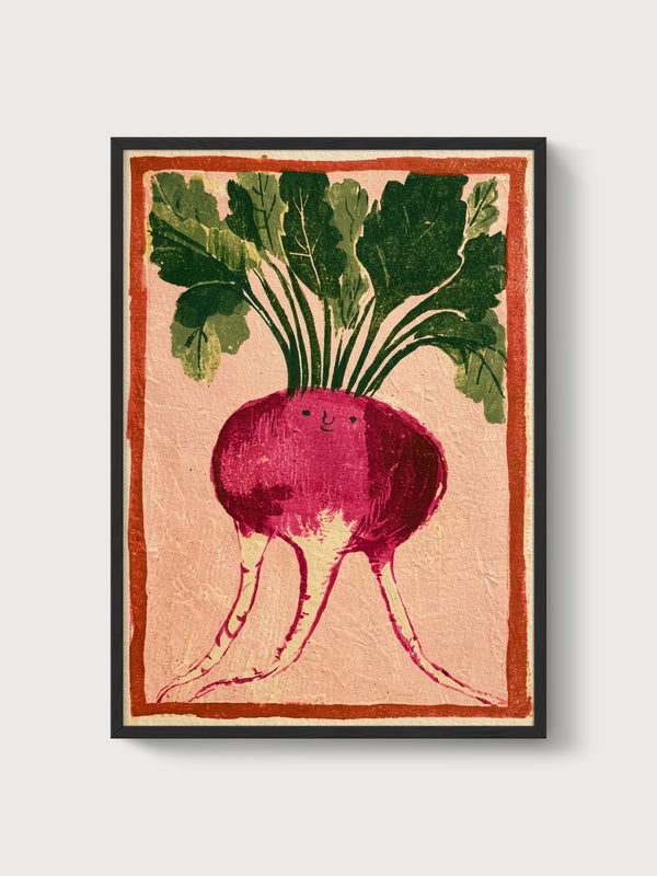 Whimsical Beet Root Folk Art Print poster in black frame
