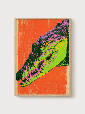 Pop Art Crocodile Poster poster in oak frame