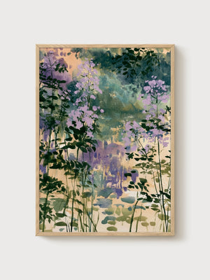 Watercolor Flowers Print poster in oak frame
