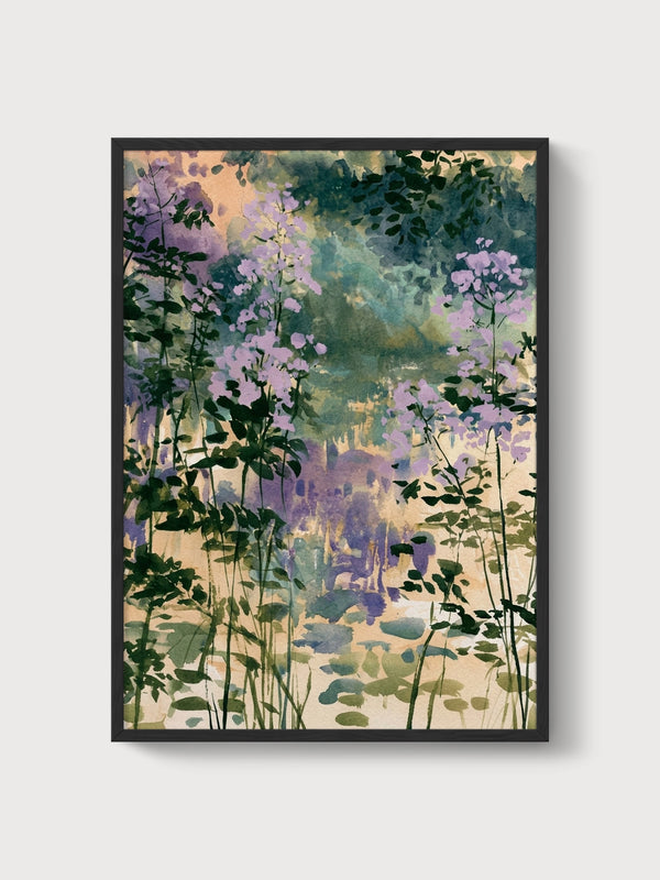 Watercolor Flowers Print poster in black frame