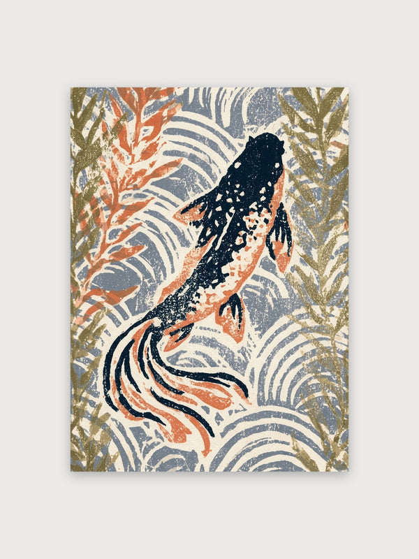 Koi Fish Woodblock Garden - Digital Download