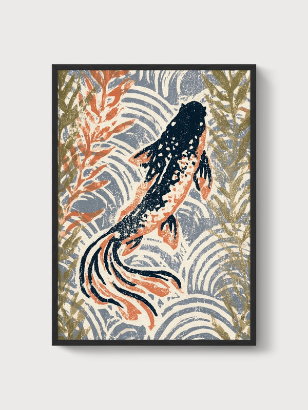 Koi Fish Wall Art poster in black frame