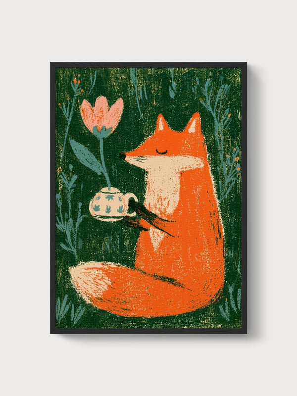 Fox Art Print poster in black frame
