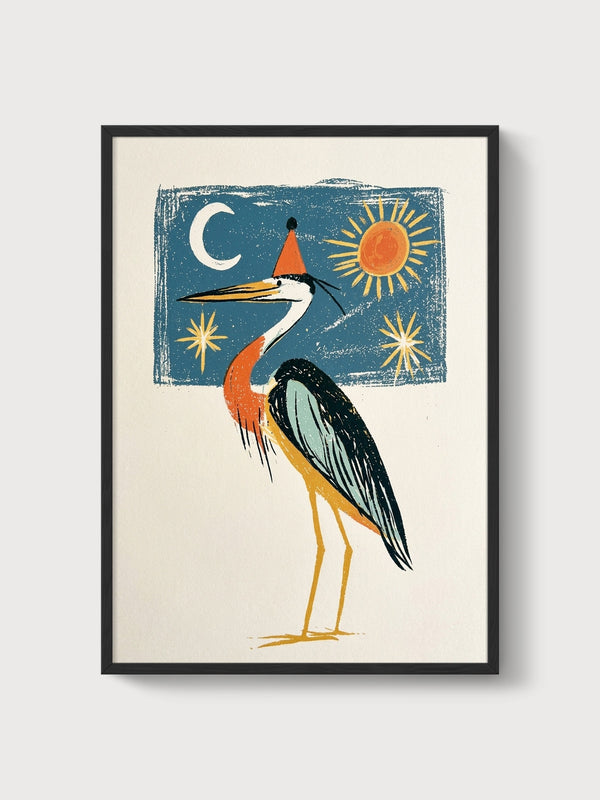 Blue Heron Wall Art poster in black frame