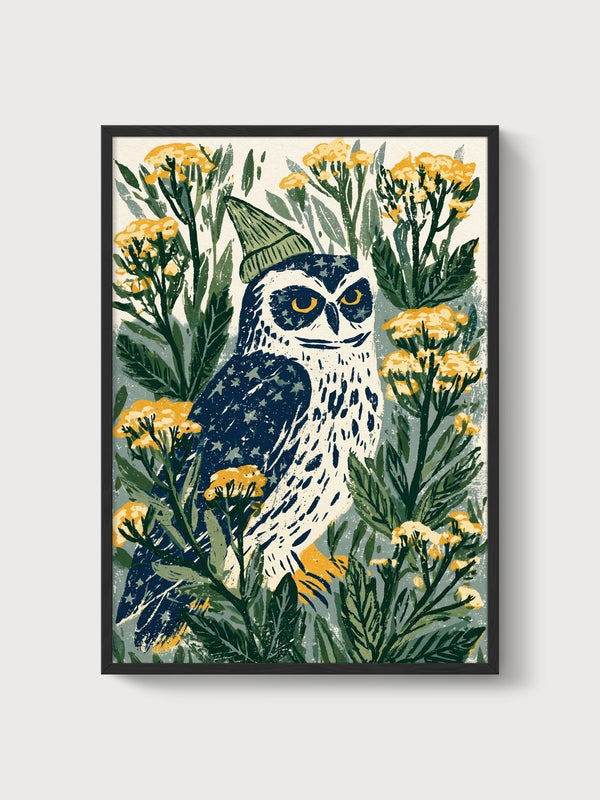 Owl Wall Art poster in black frame