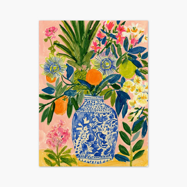 Blue and White Vase Floral Print art print