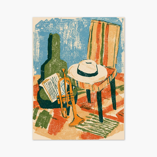 Retro Trumpet Still Life Print art print