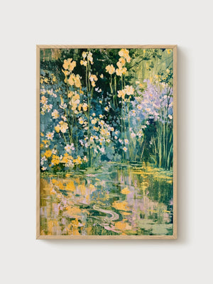 Water Lily Pond Print poster in oak frame