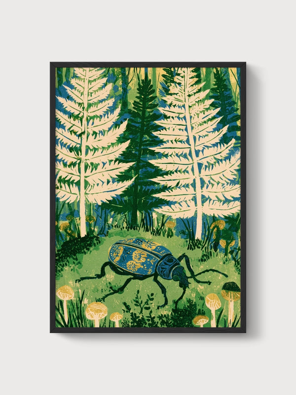 Beetle Forest Print poster in black frame
