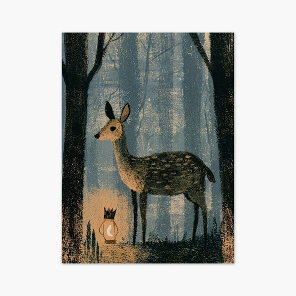 Deer With Lantern Forest Wall Art art print