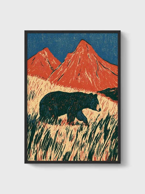 Japanese Woodblock Bear Print poster in black frame