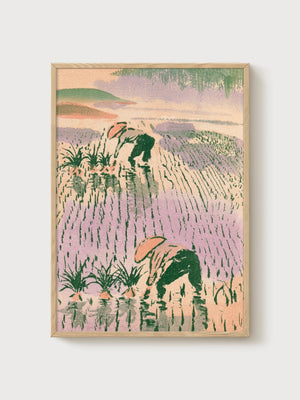 Japanese Woodblock Print poster in oak frame