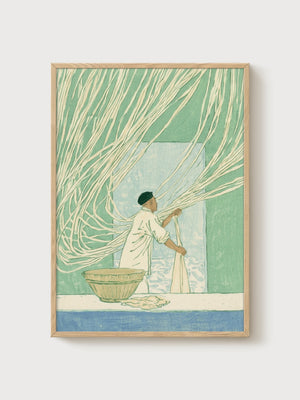 Vintage Folk Art Print poster in oak frame