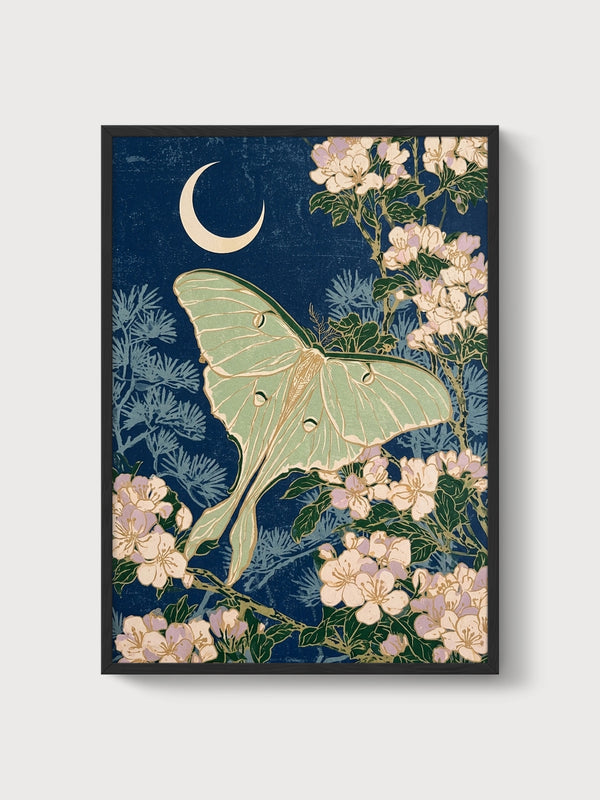 Art Nouveau Luna Moth Print poster in black frame