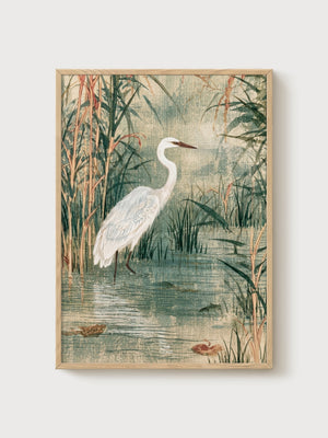 Blue Heron Wall Art poster in oak frame