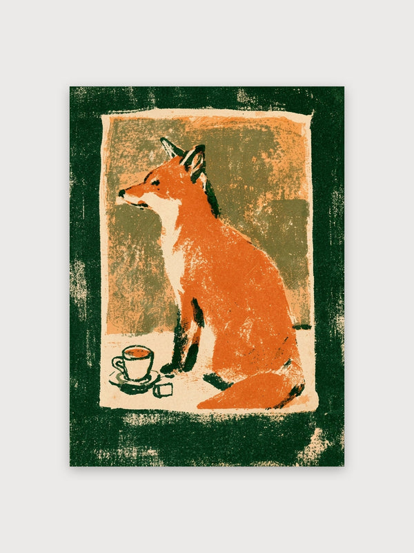Retro Fox Coffee Tea Print - Digital Download