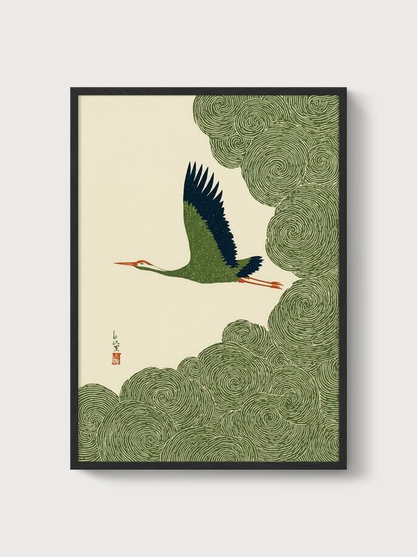 Crane Art Print poster in black frame