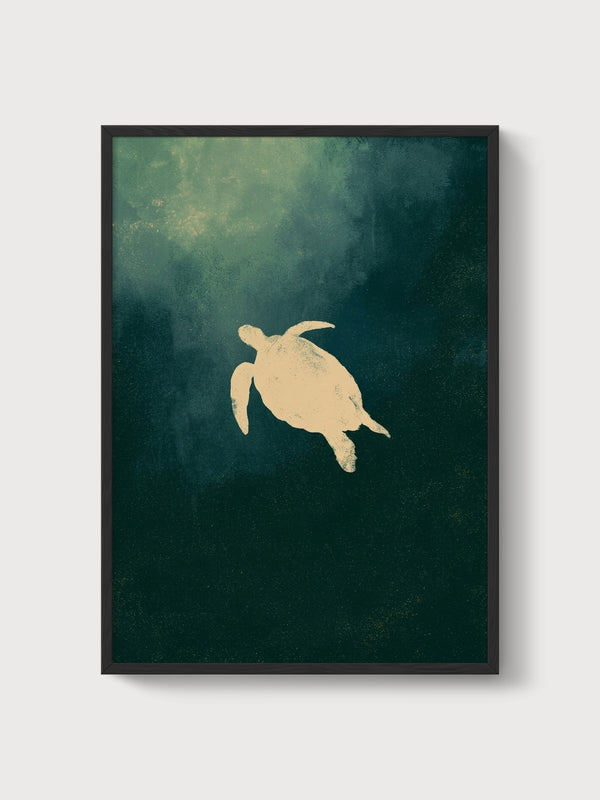 Sea Turtle Ocean Wall Art poster in black frame